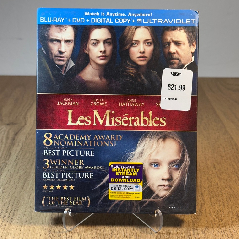 Universal Les Miserables Blu-ray DVD Combo Hugh Jackman Excellent Slipcover